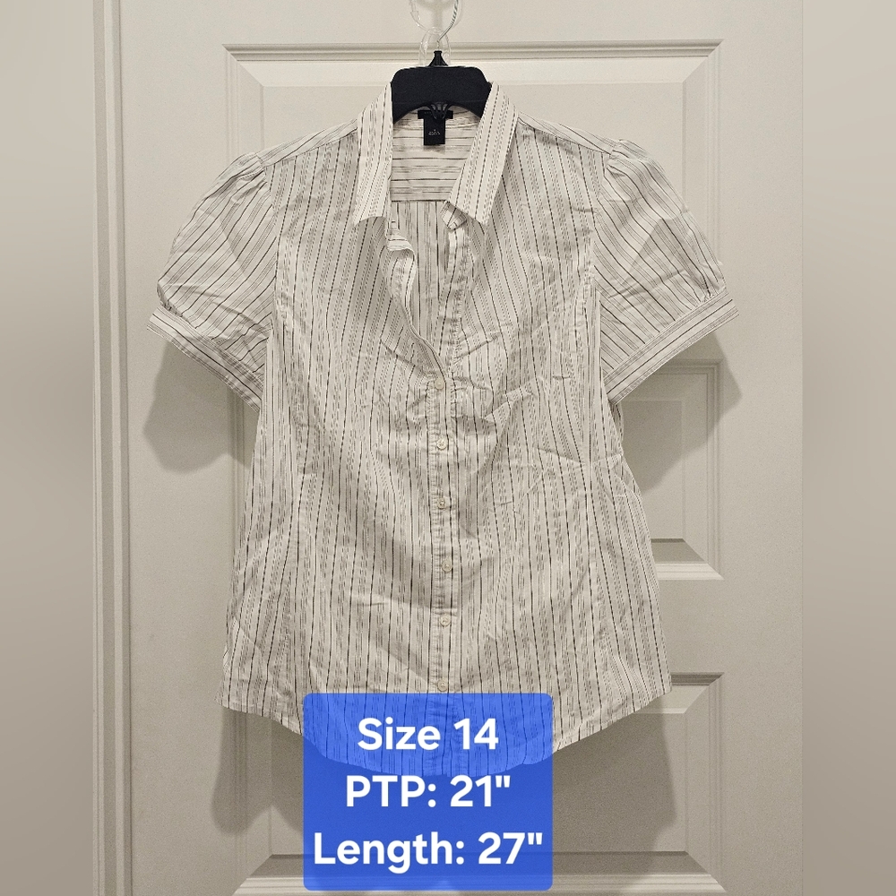 Ann Taylor Pin-Striped Short Sleeve Blouse, EUC, Size 14